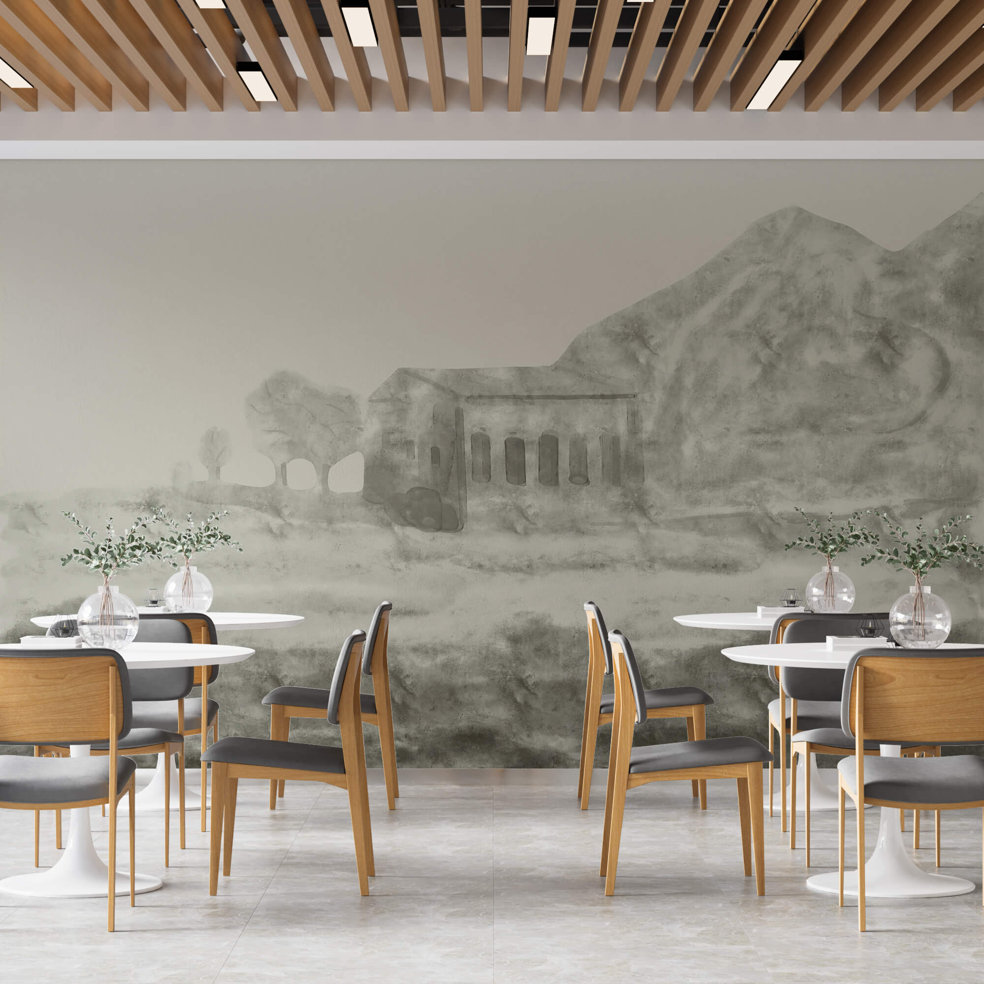 Малюнок будівлі та гори Малюнок будівлі та гори