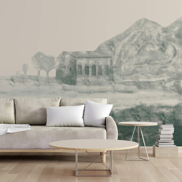 Малюнок будівлі та гори