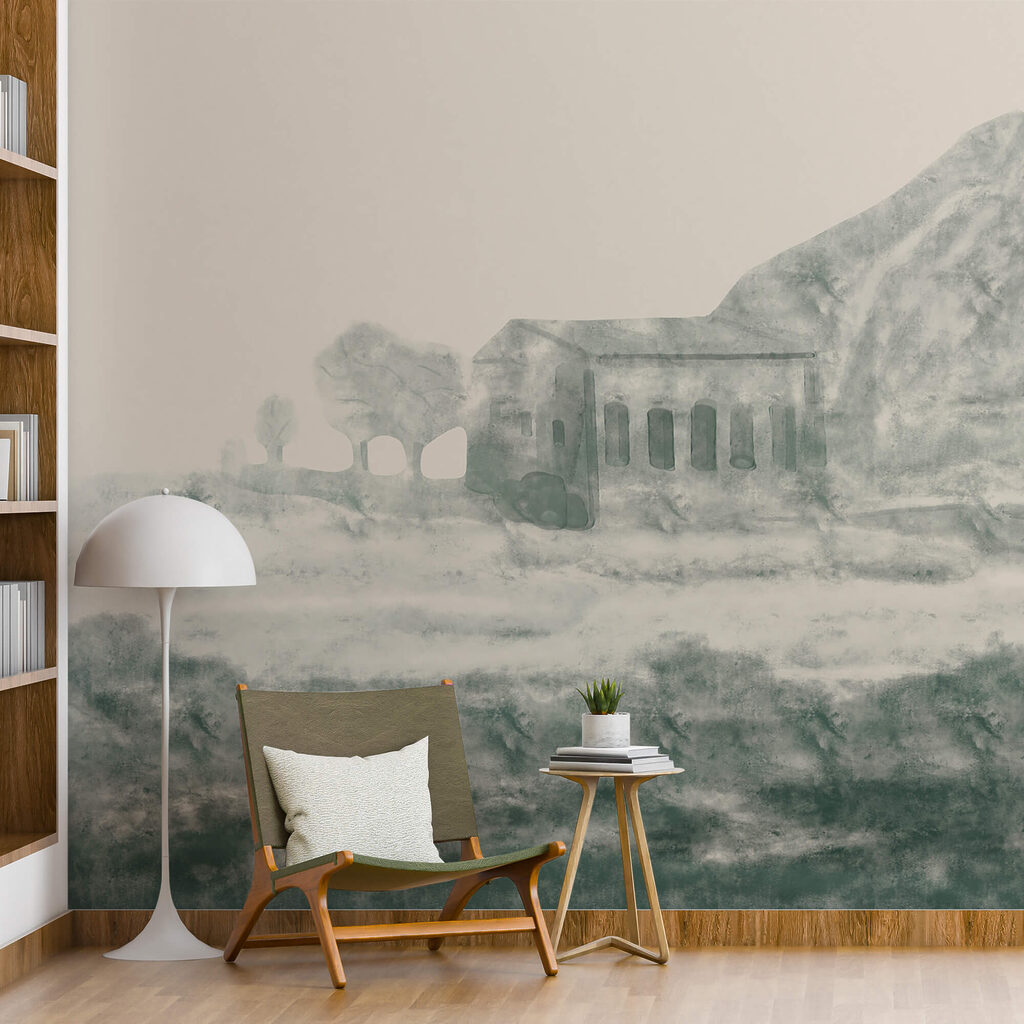 Малюнок будівлі та гори