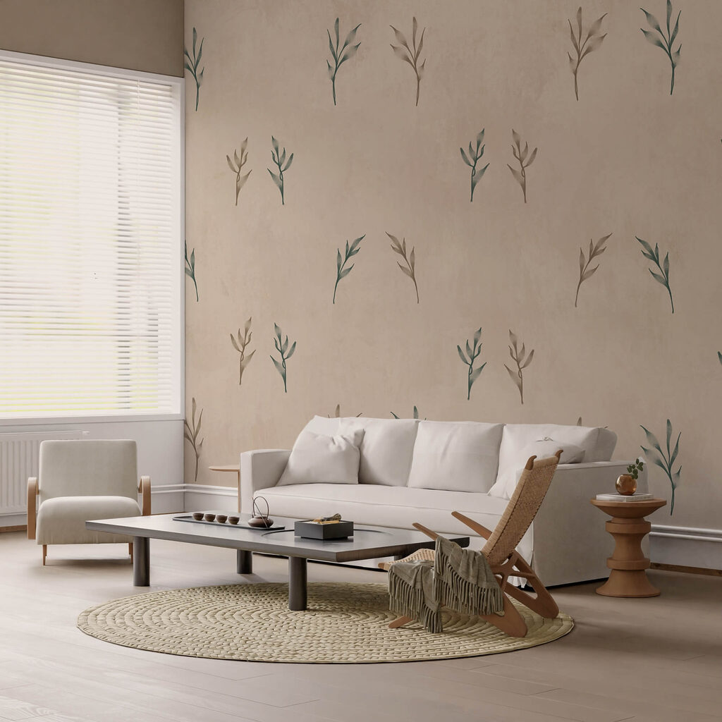 Візерунок з листя на бежевому тлі