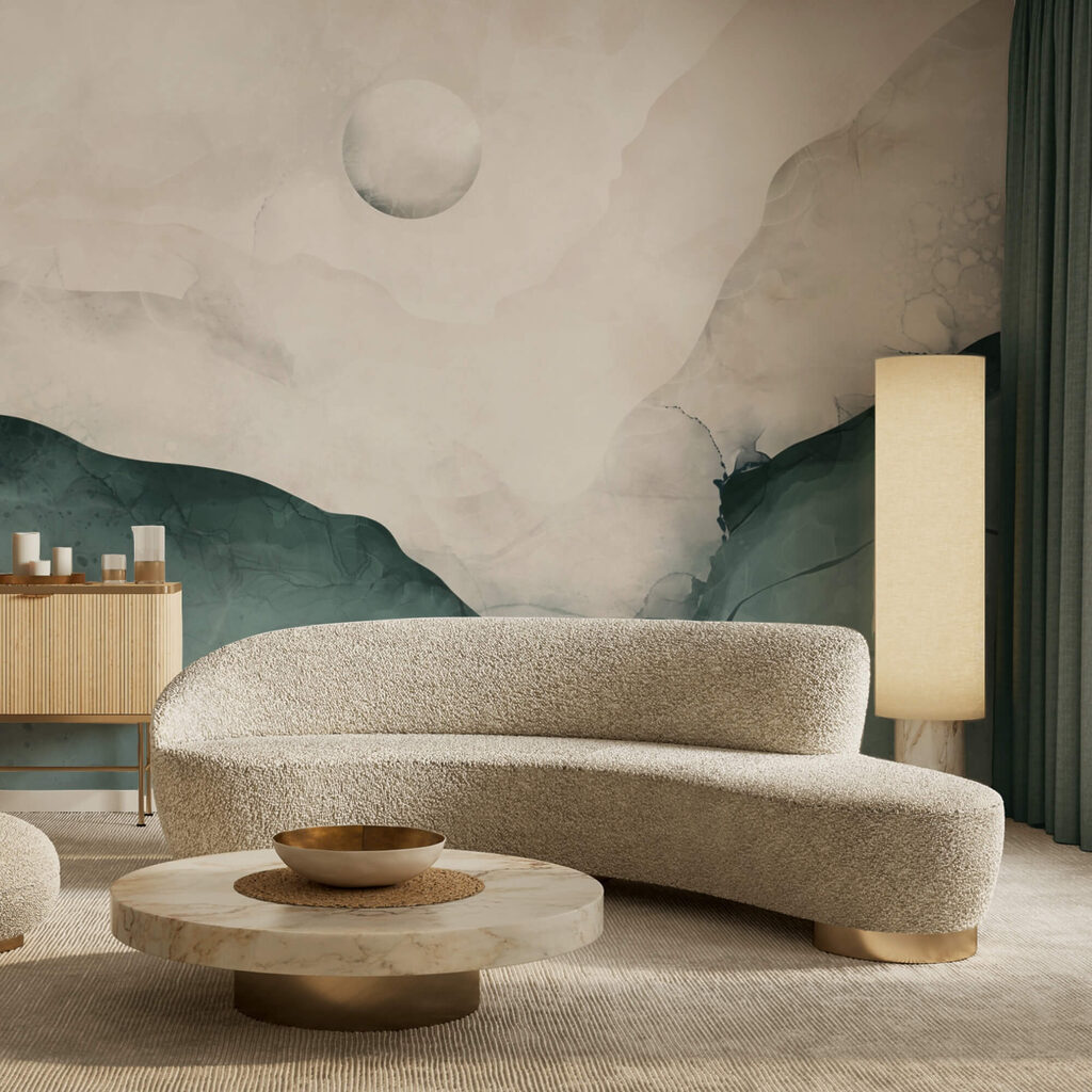 Картина гори з місяцем на небі