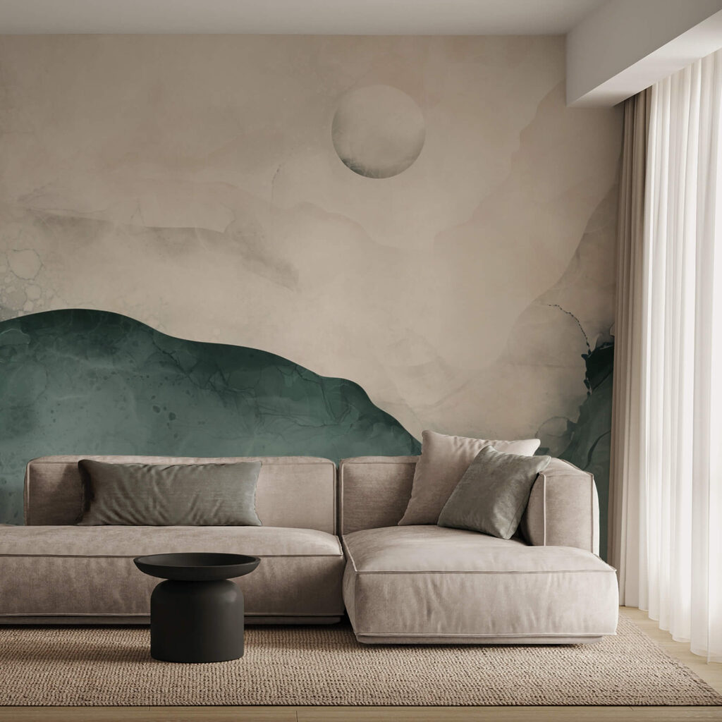 Картина гори з місяцем на небі