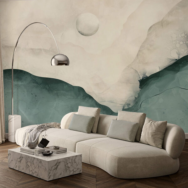 Картина гори з місяцем на небі