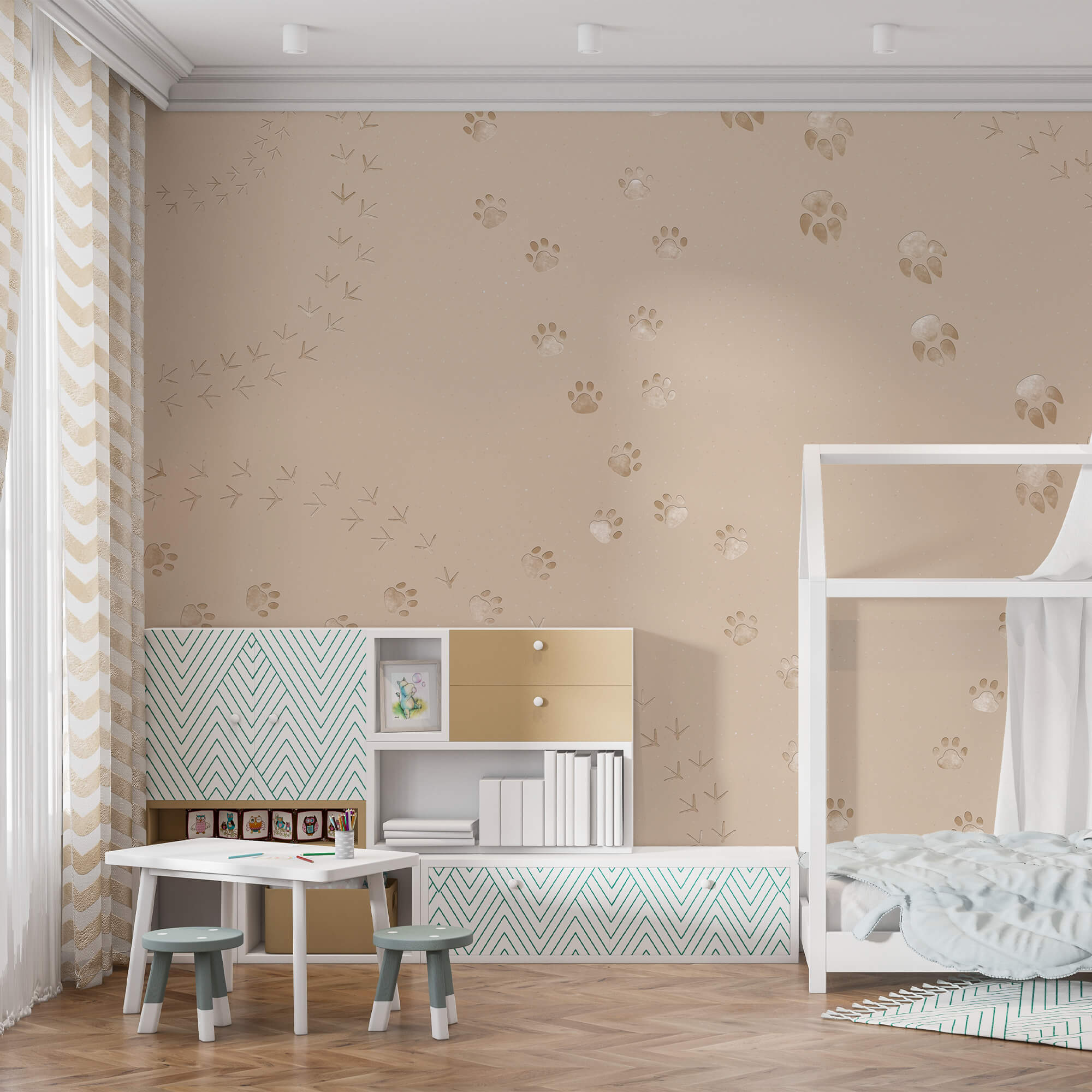 Візерунок відбитків лап і птахів