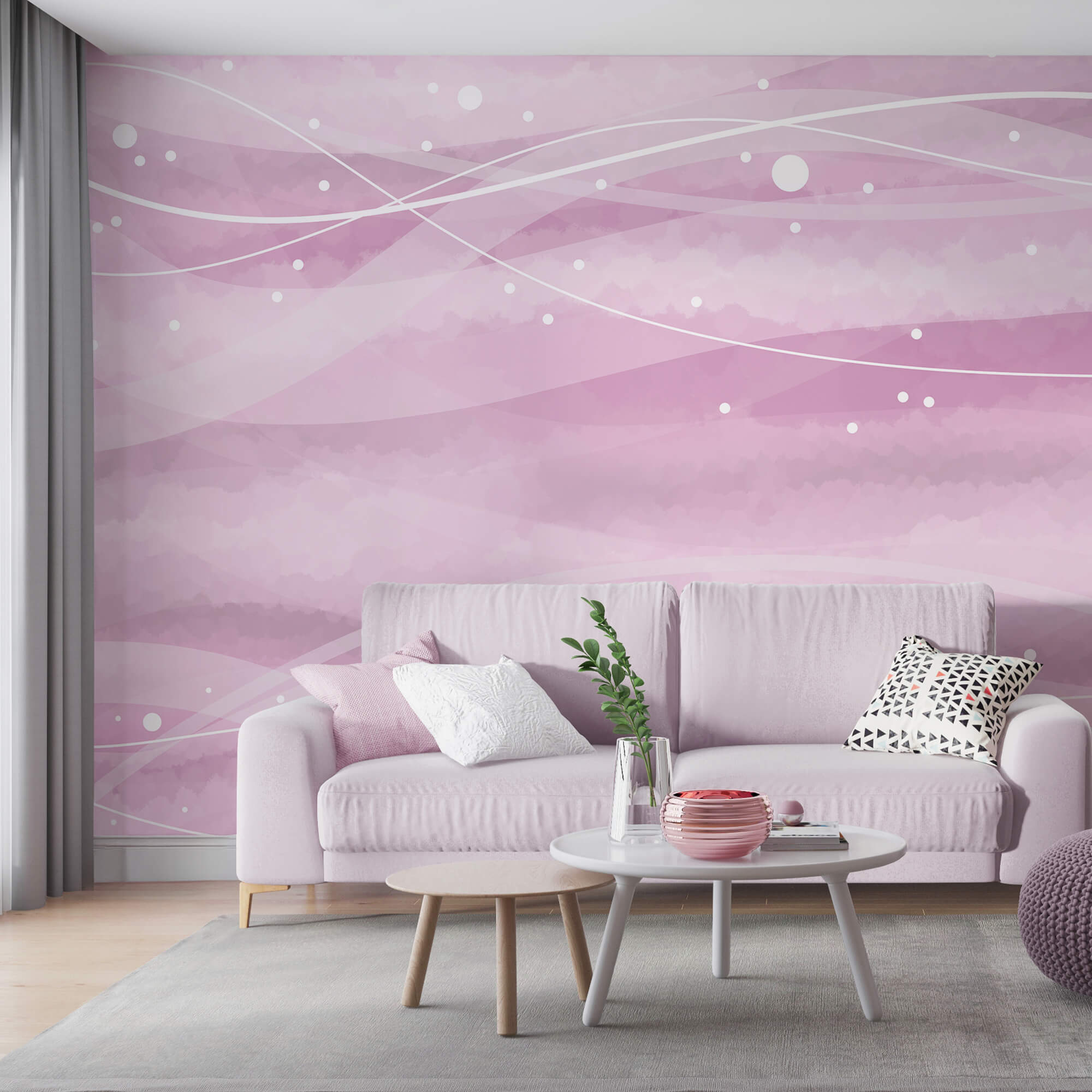 Рожевий фон з білими лініями та крапками