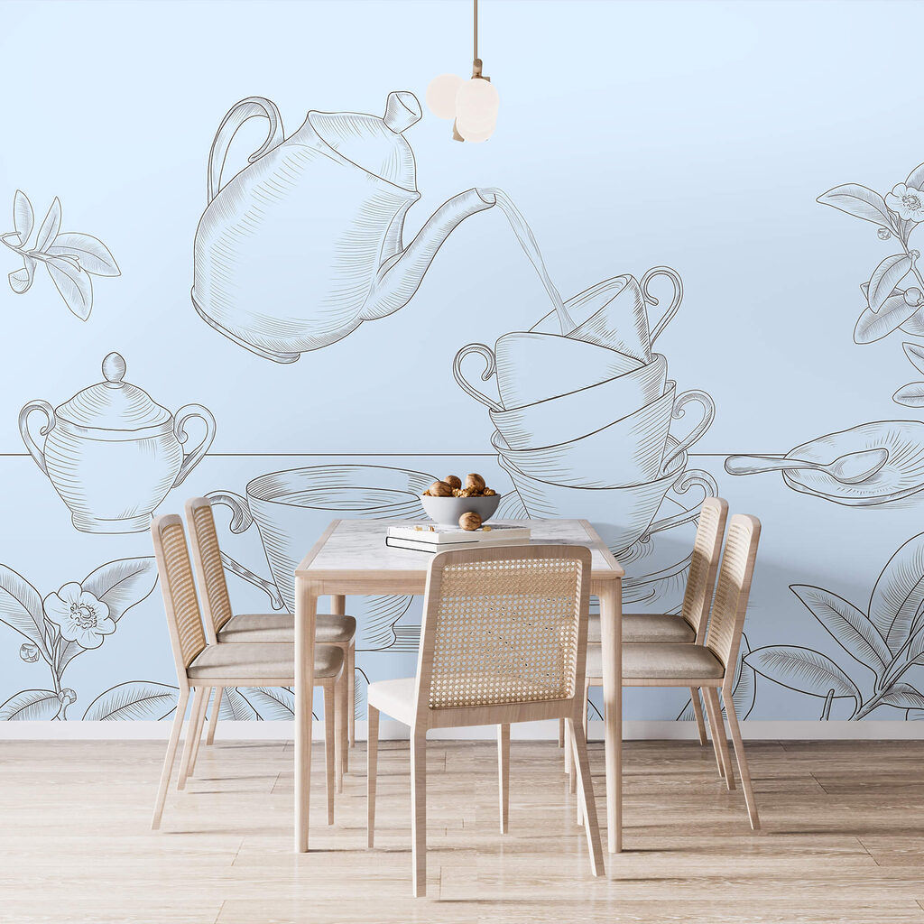 Чайник, що наливає чай у стос чашок Чайник, що наливає чай у стос чашок