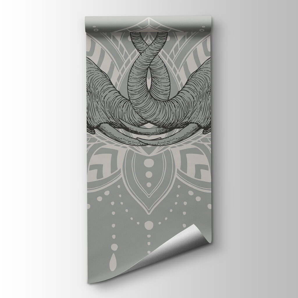 Two elephants with their trunks touching each other