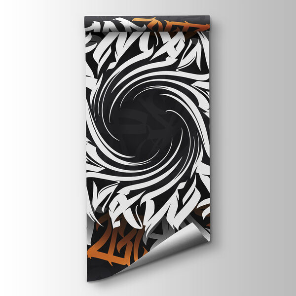 Circular pattern with white and orange letters