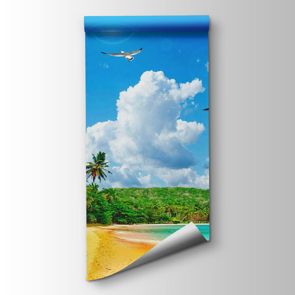 Beach with palm trees and a body of water Beach with palm trees and a body of water