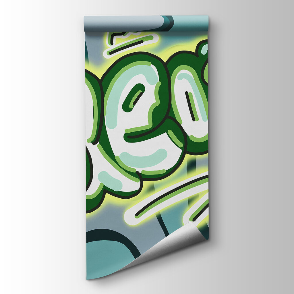 Green and white text