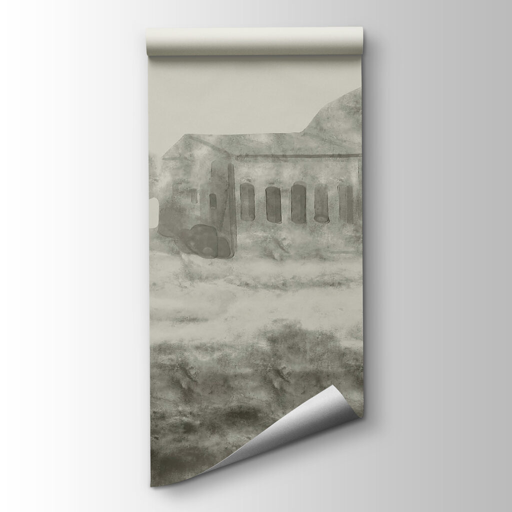 Drawing of a building and a mountain Drawing of a building and a mountain