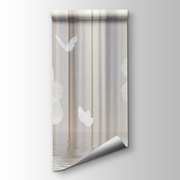 White flowers and butterflies in a room