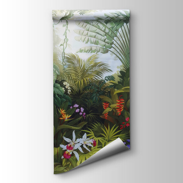 Painting of a forest with flowers