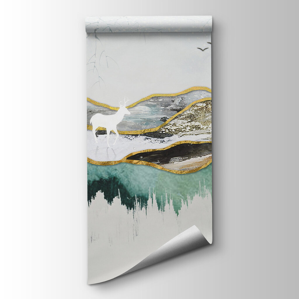 Painting of a deer and mountains Painting of a deer and mountains