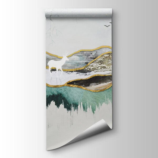 Painting of a deer and mountains Painting of a deer and mountains