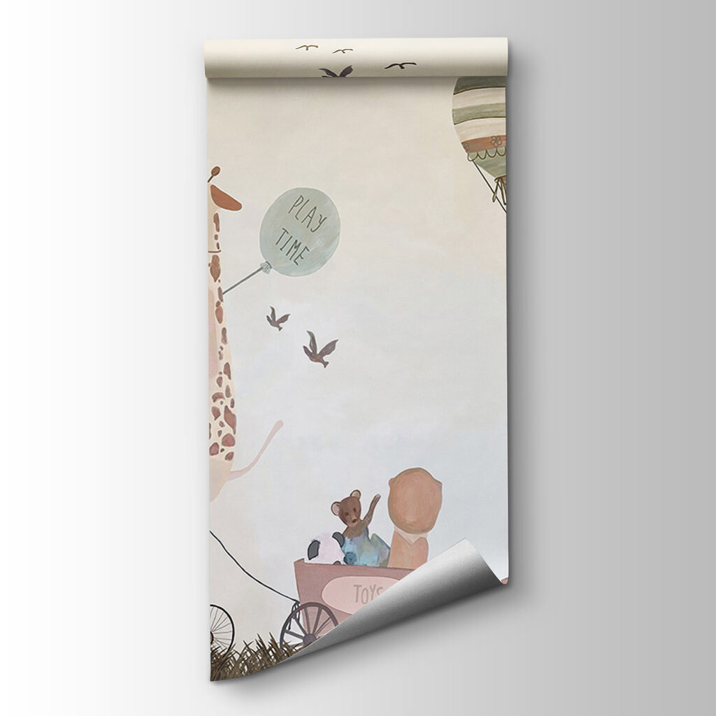 Mural of animals riding a train