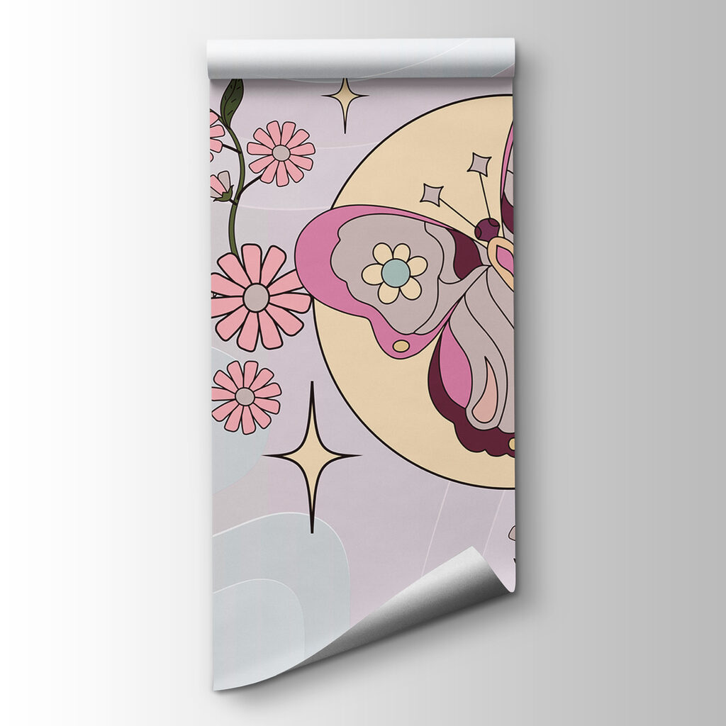 Butterfly and flowers on a white background