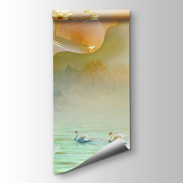 Painting of flowers and swans