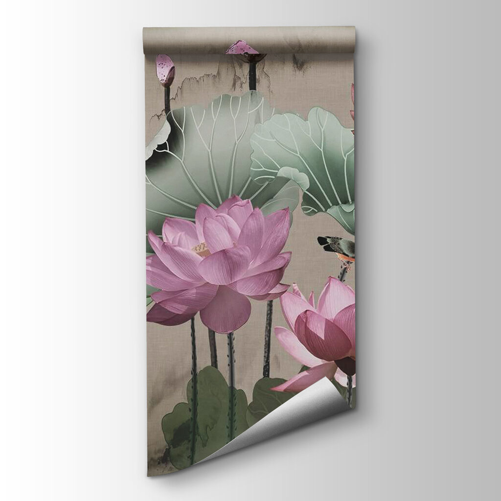 Wallpaper with pink flowers and leaves Wallpaper with pink flowers and leaves