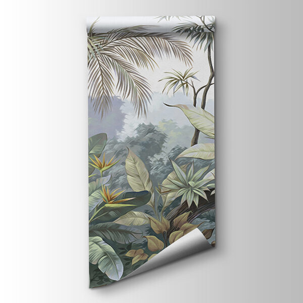 A mural of a forest with trees and water A mural of a forest with trees and water