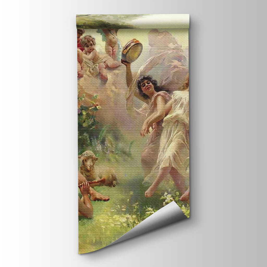 Painting of people dancing in a forest