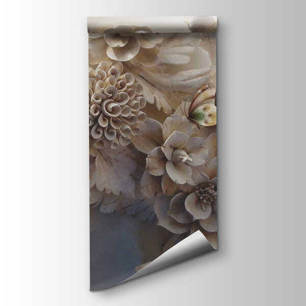 Group of white flowers and butterflies Group of white flowers and butterflies