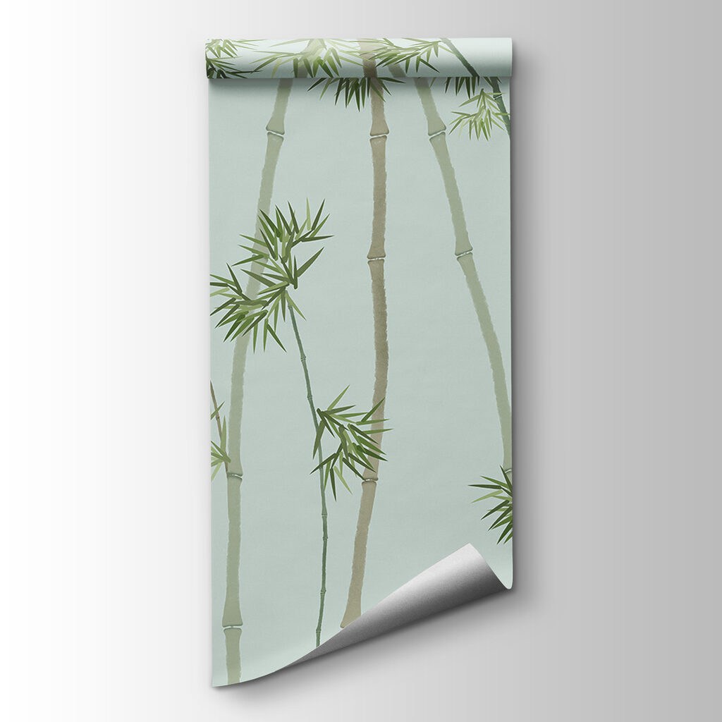 Wallpaper with bamboo branches and birds