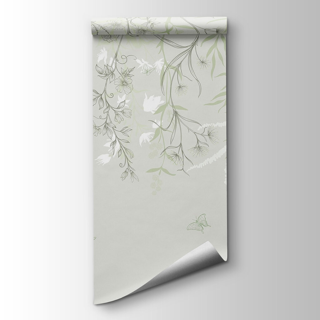 Serene botanical illustration with butterflies