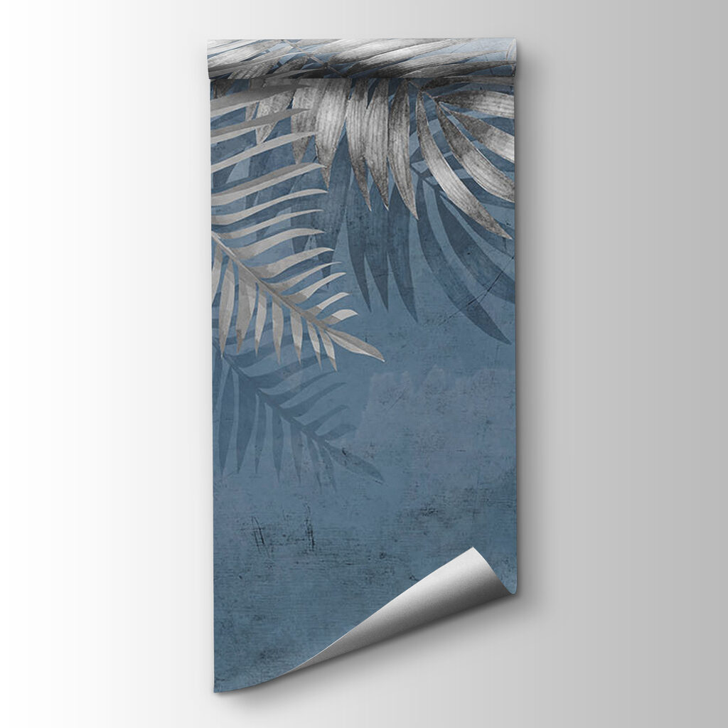 Blue background with silver leaves