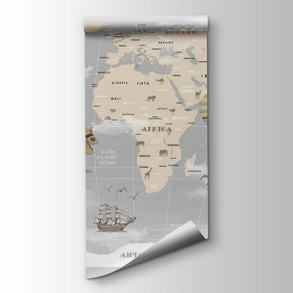 Map of the world with airplanes and hot air balloons