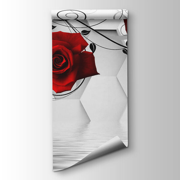 Wallpaper with red roses and black vines