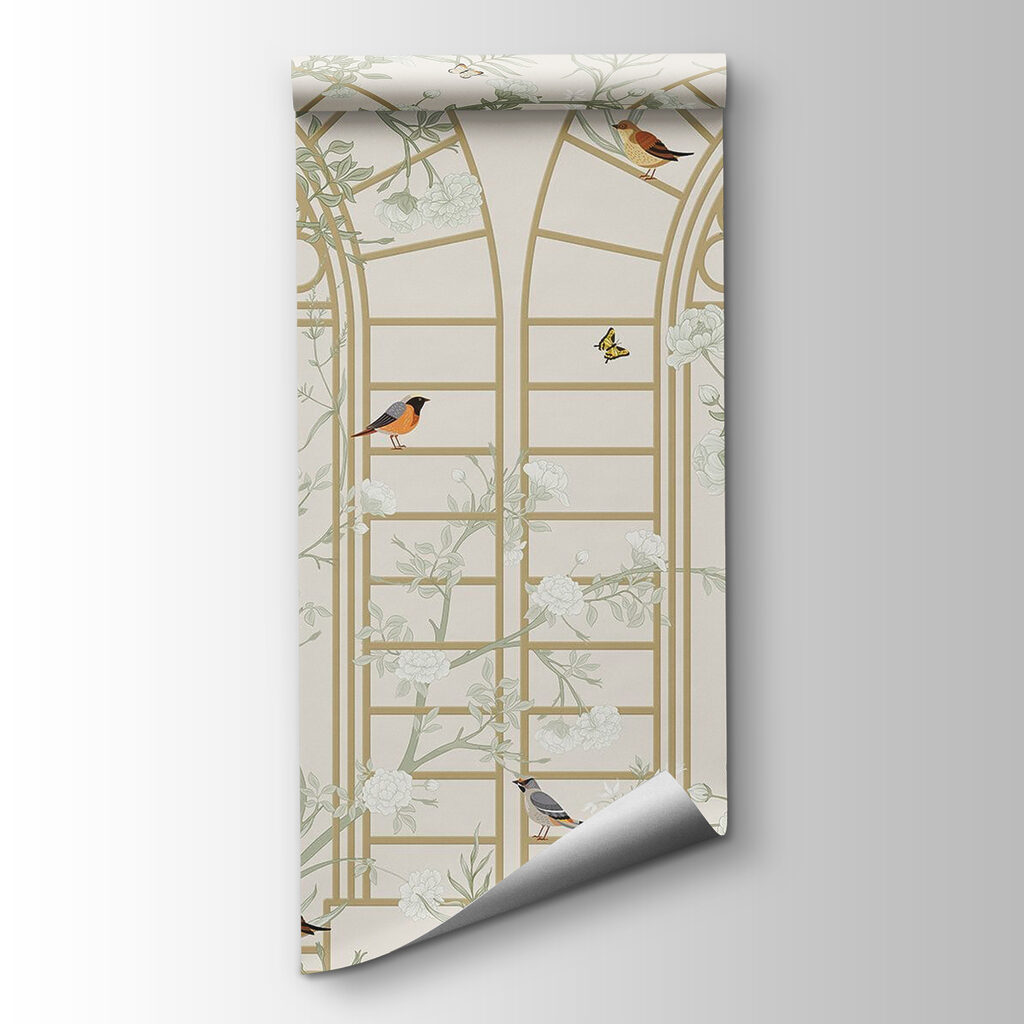 Wallpaper with a ladder and birds