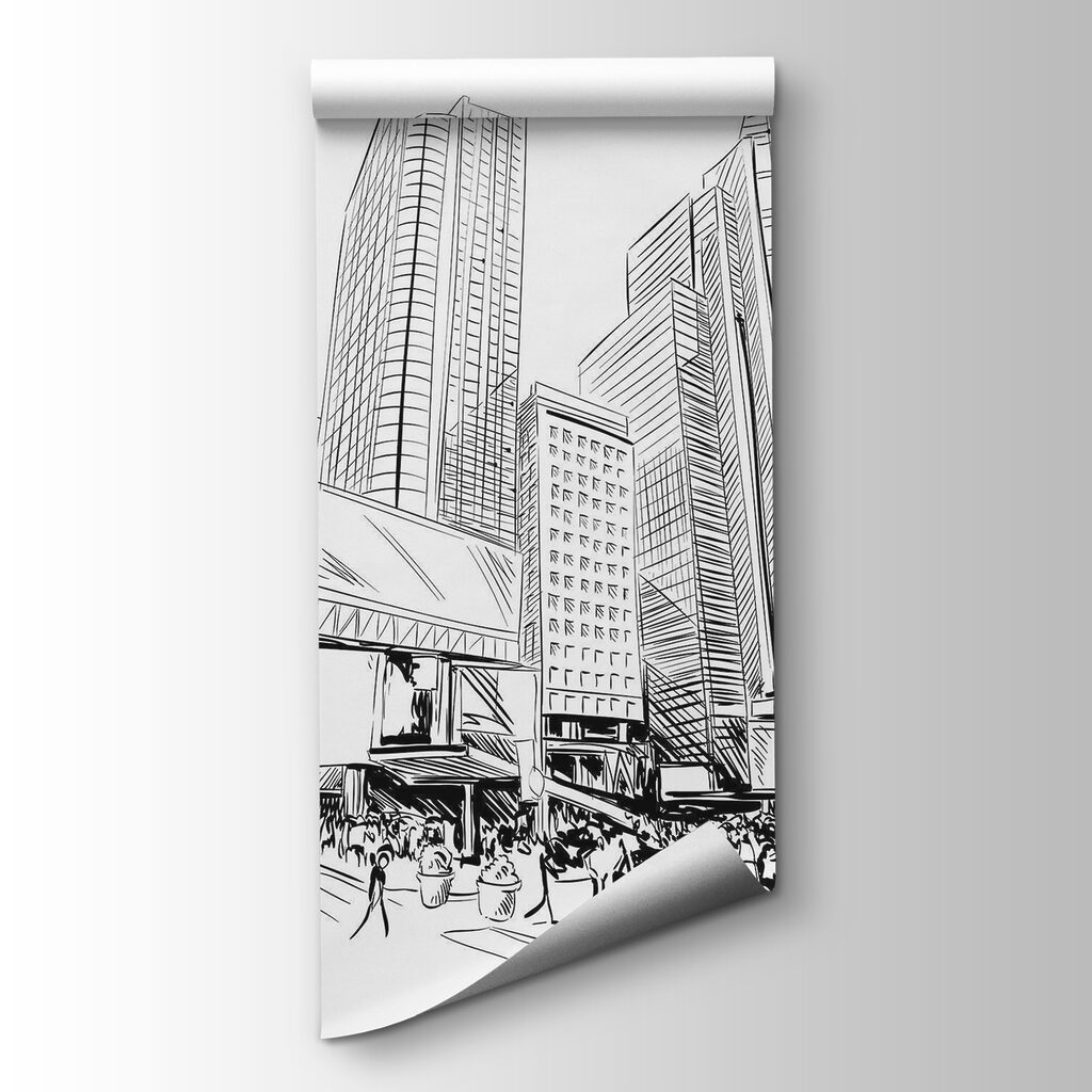 Drawing of a city with tall buildings Drawing of a city with tall buildings