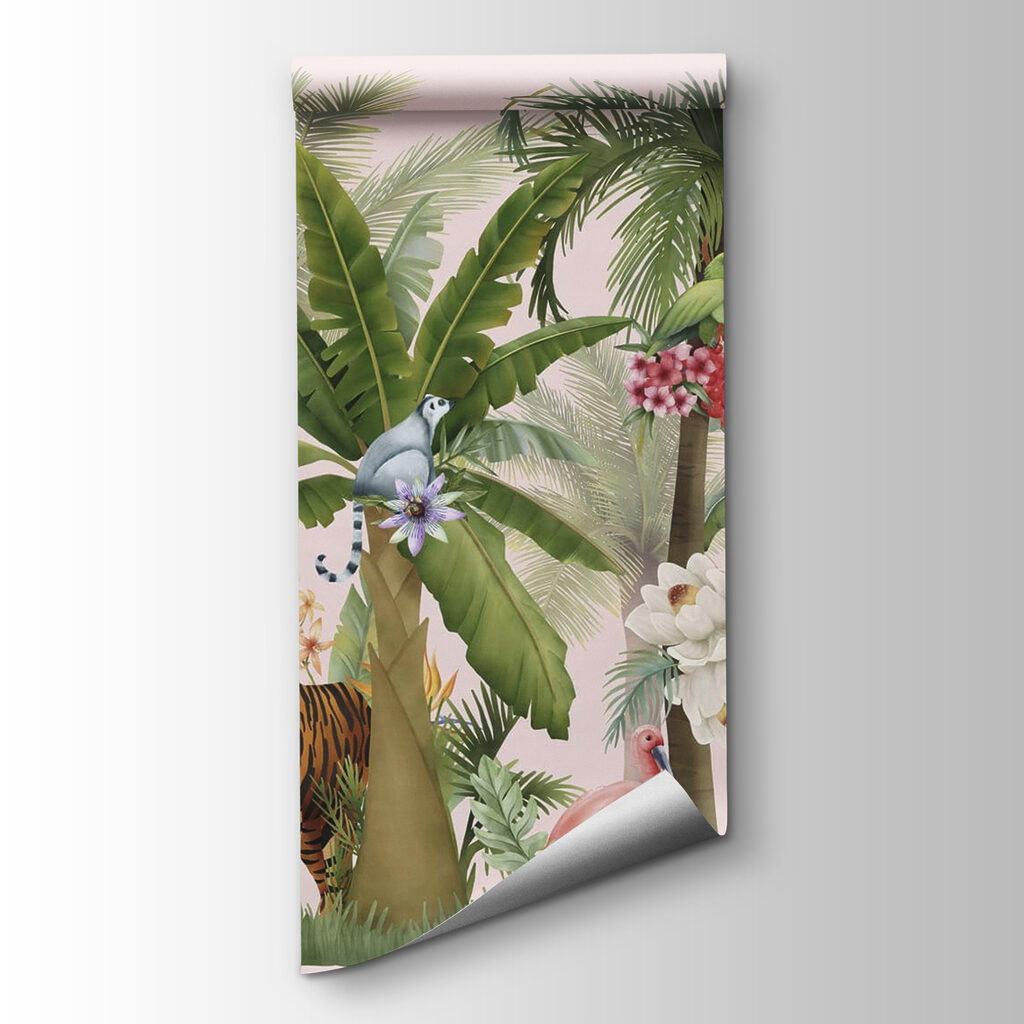 Wallpaper with animals and trees