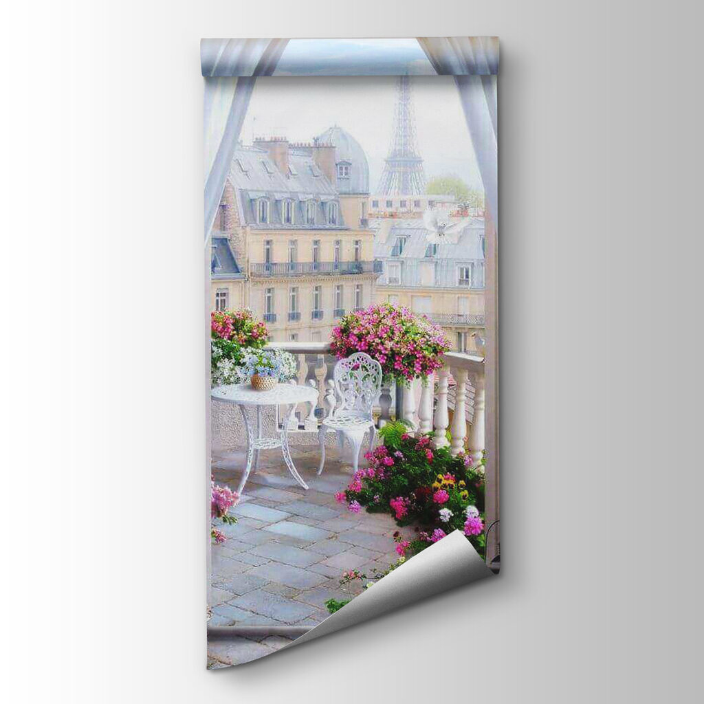 View of a balcony with a view of the eiffel tower from the window