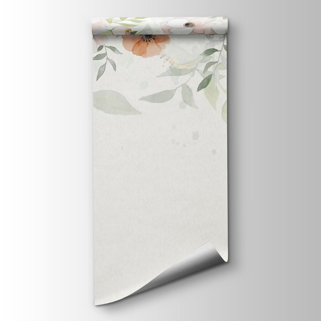 White background with flowers and butterflies