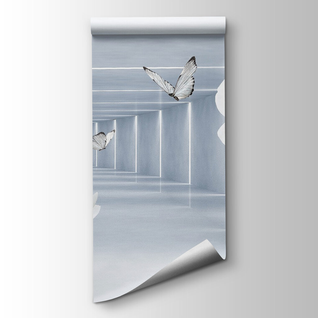 White flowers and butterflies in a room White flowers and butterflies in a room