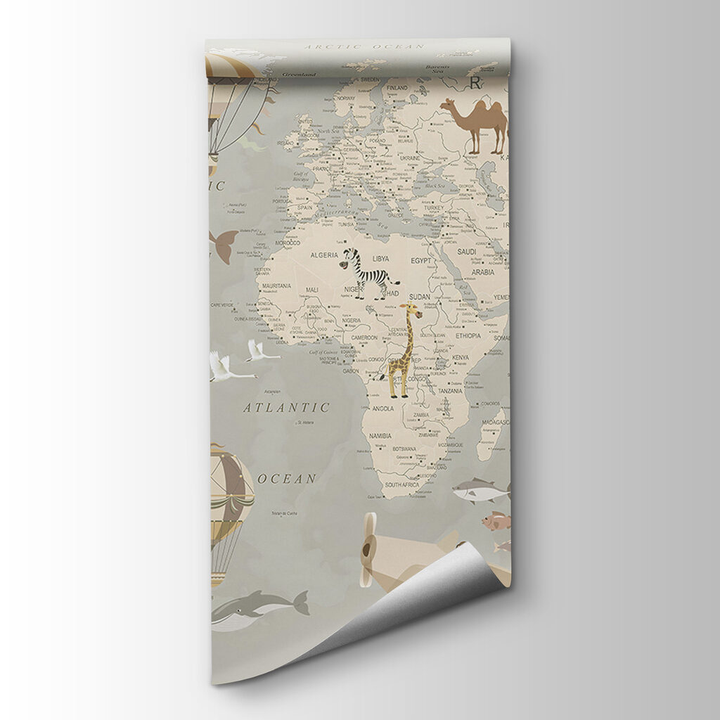 A map of the world with airplanes and hot air balloons A map of the world with airplanes and hot air balloons