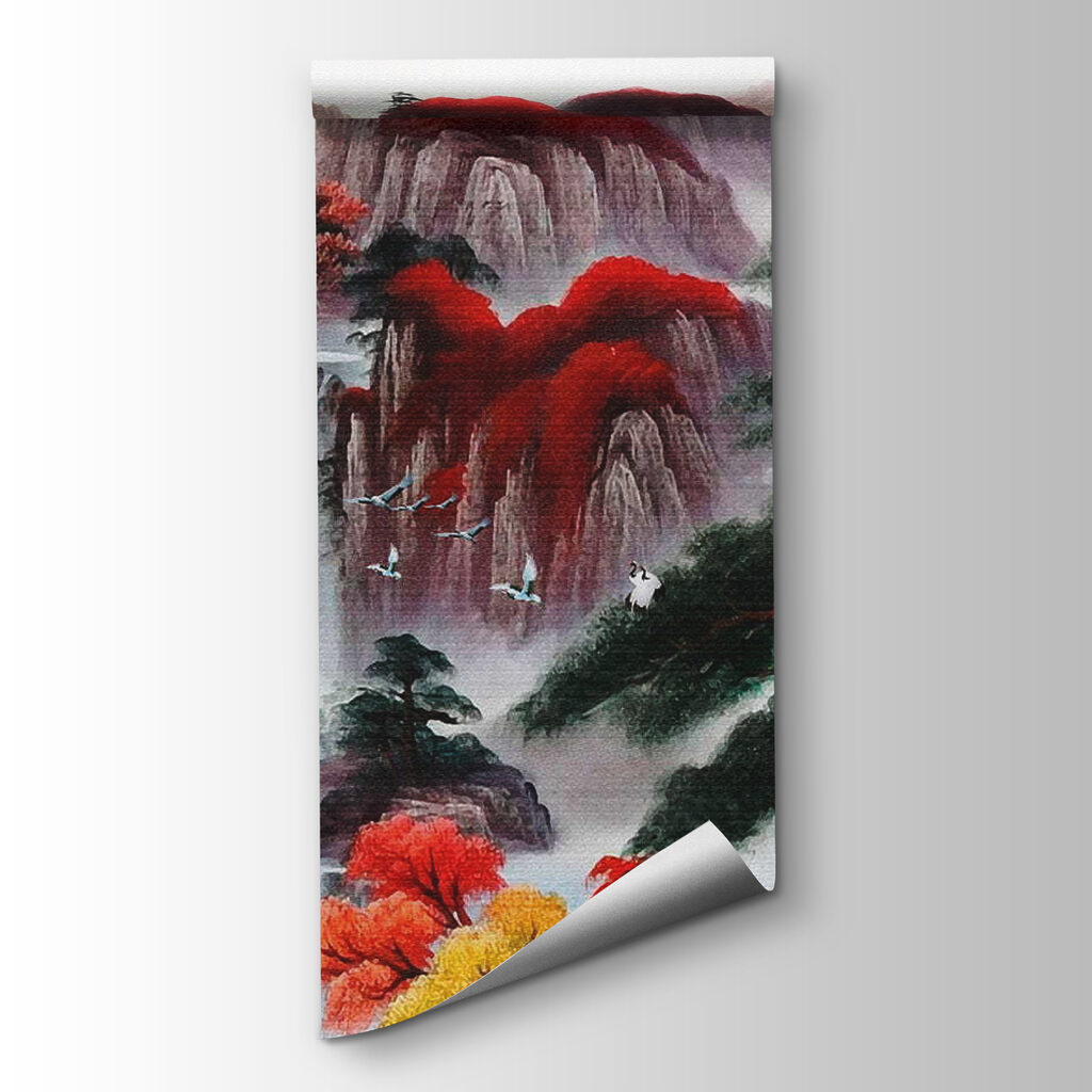 Painting of a waterfall and trees