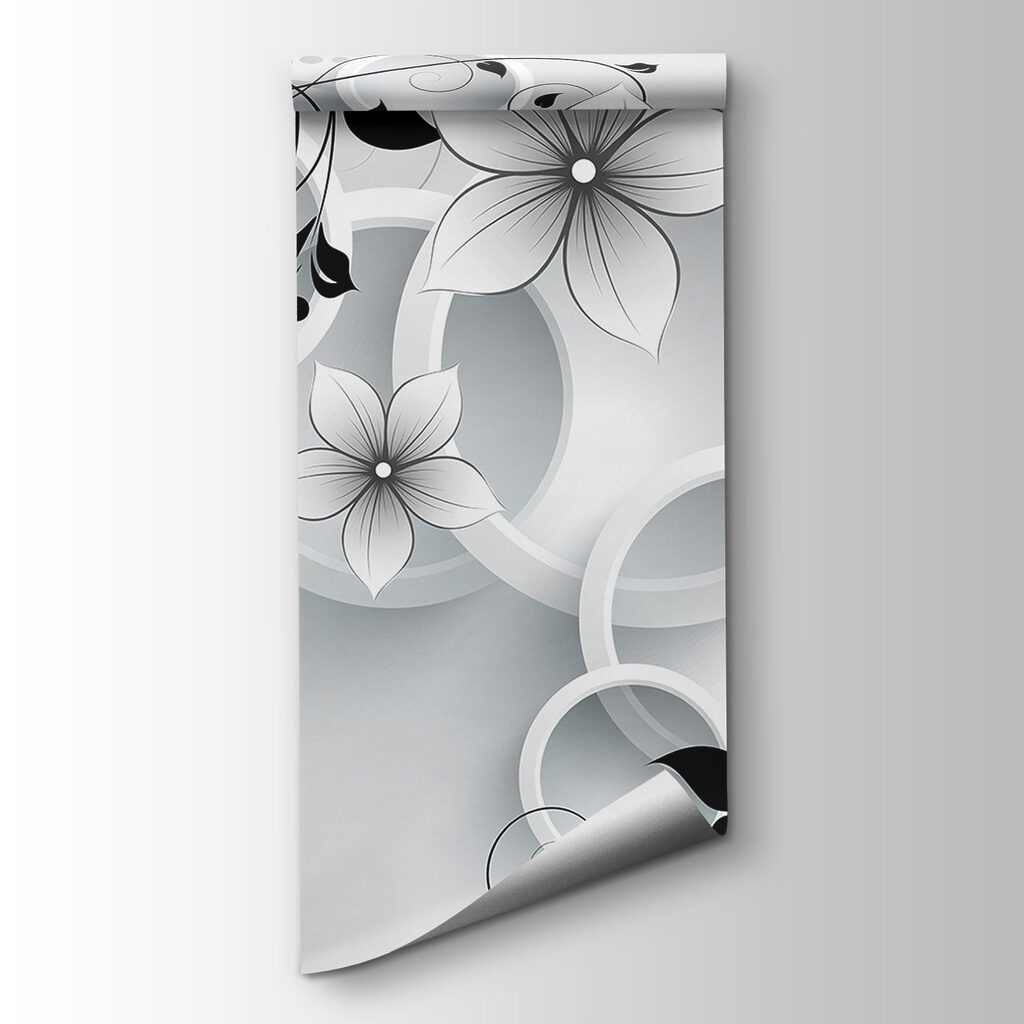 Wallpaper with flowers and circles