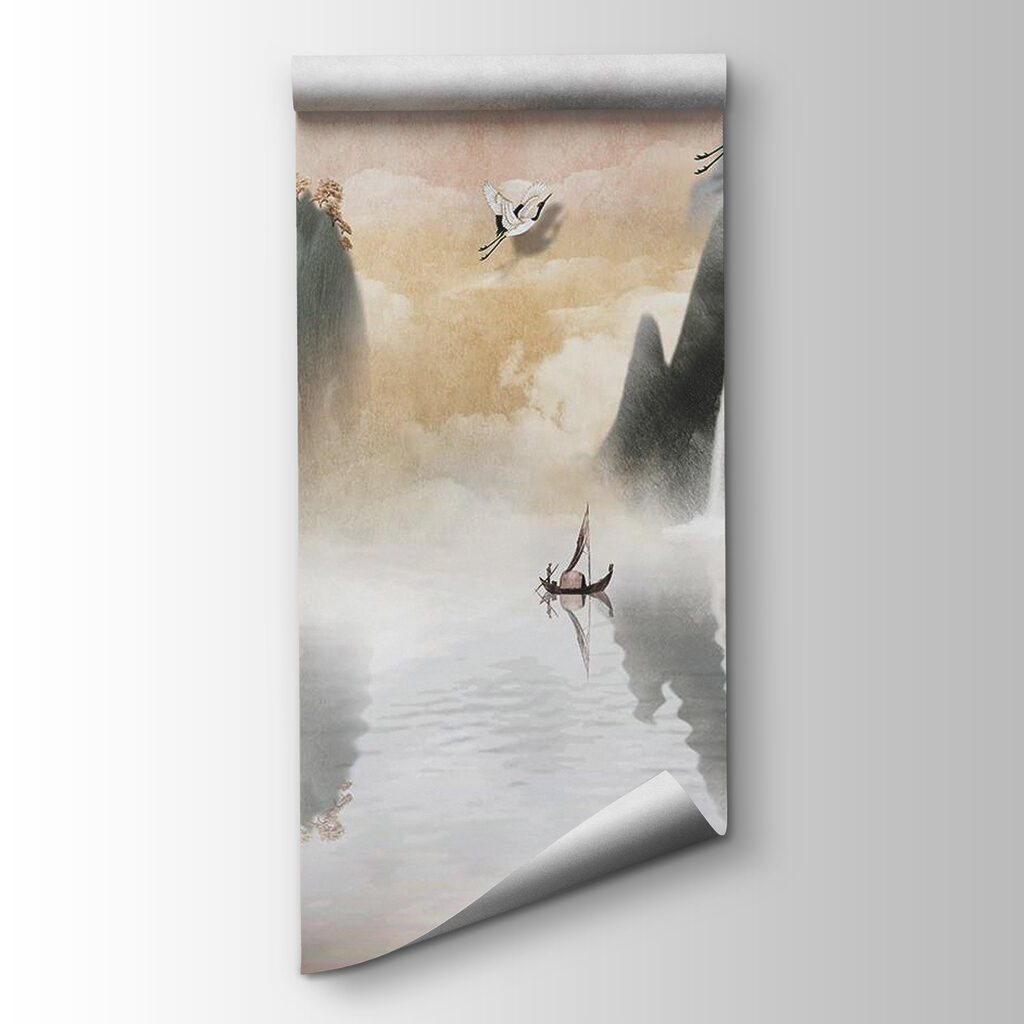 Waterfall and birds in a window