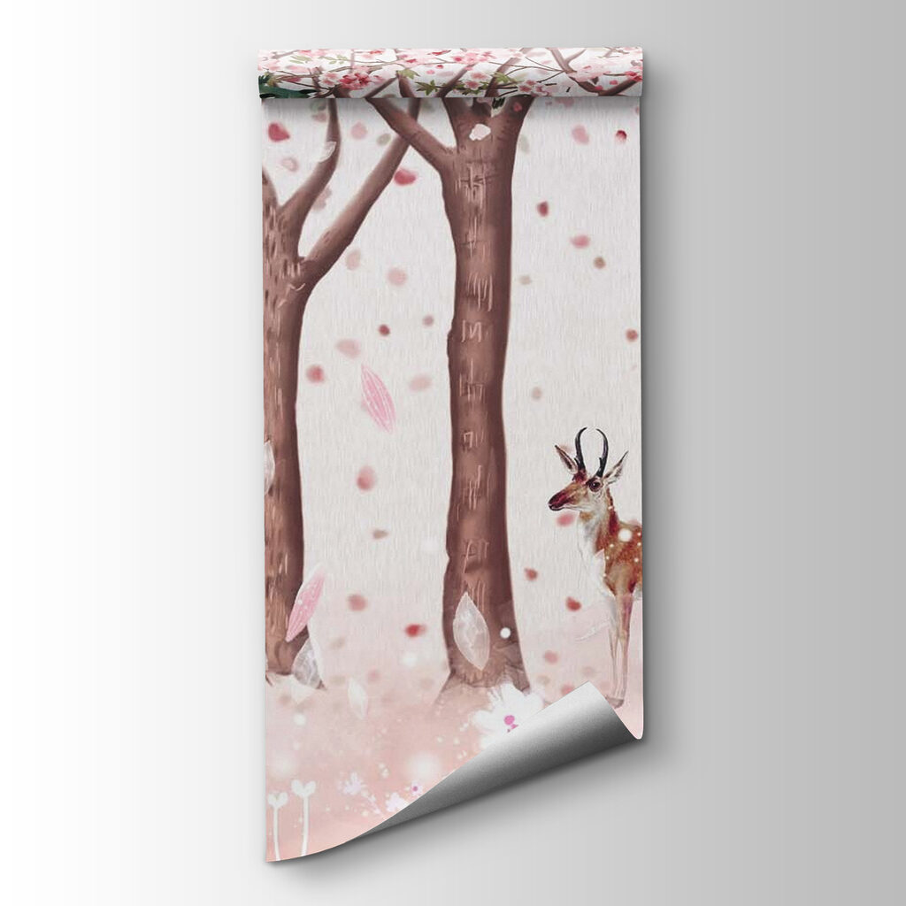 Group of trees with flowers and birds Group of trees with flowers and birds