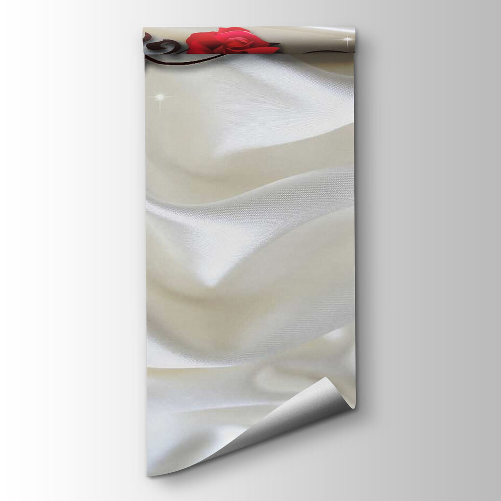 White satin with red roses and petals