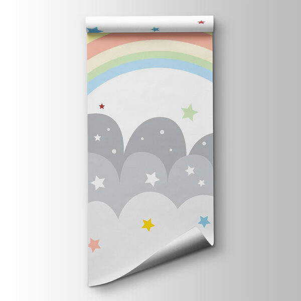 Rainbow and clouds with sun and stars