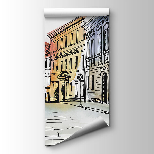 Drawing of a street with buildings Drawing of a street with buildings