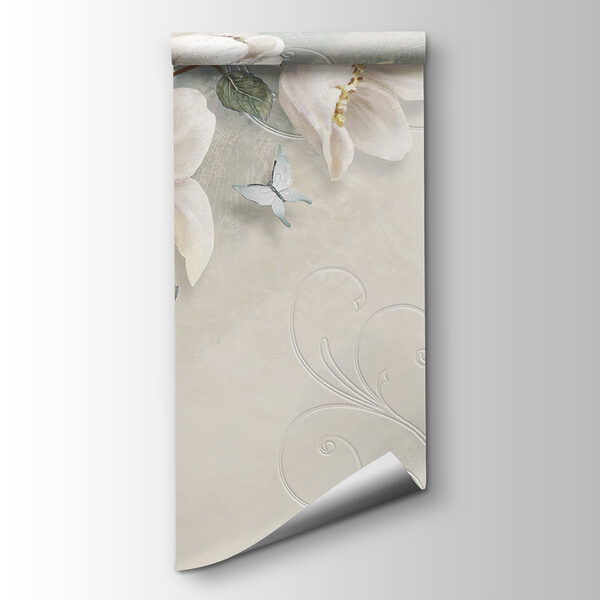 White flowers and leaves on a white background