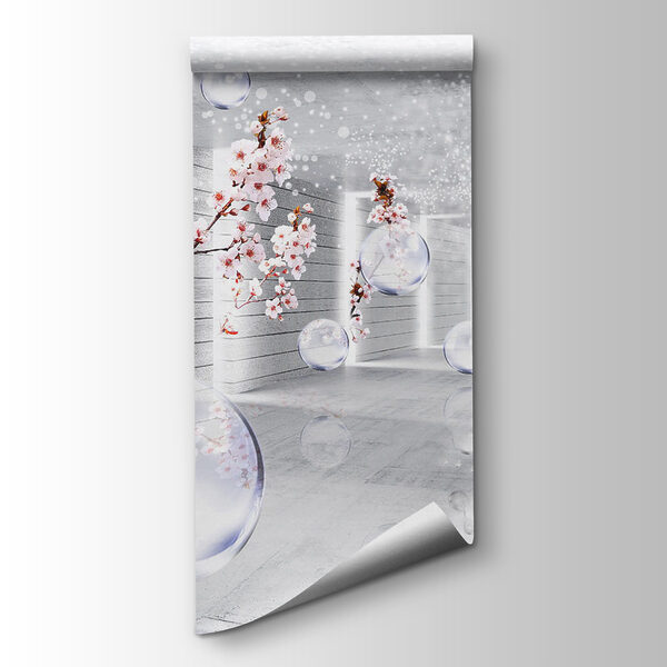 White room with flowers and bubbles White room with flowers and bubbles