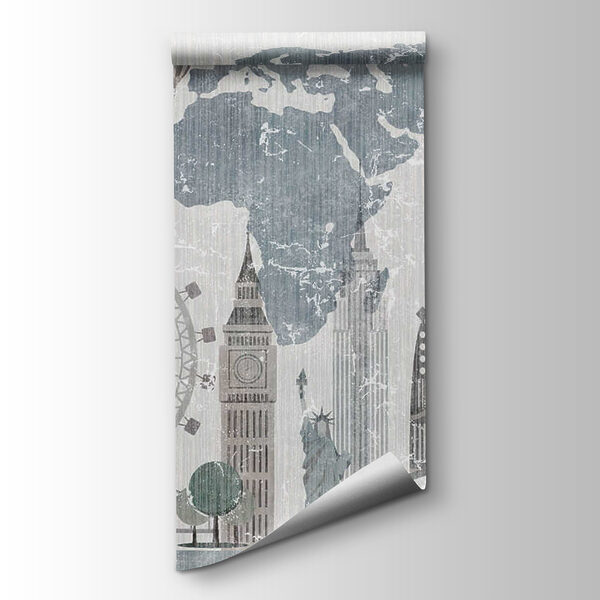 Map of the world with buildings and a ferris wheel Map of the world with buildings and a ferris wheel