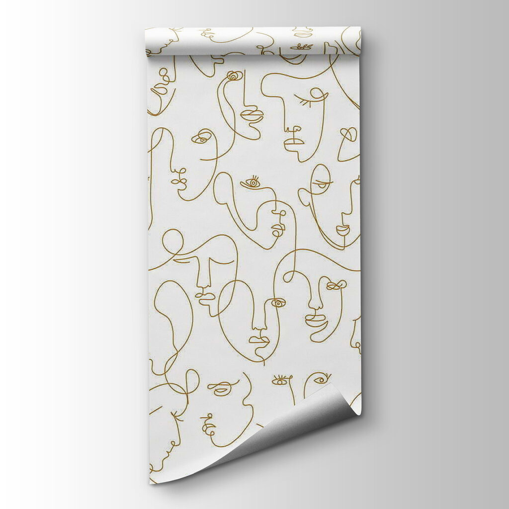 Pattern of faces drawn with thin lines