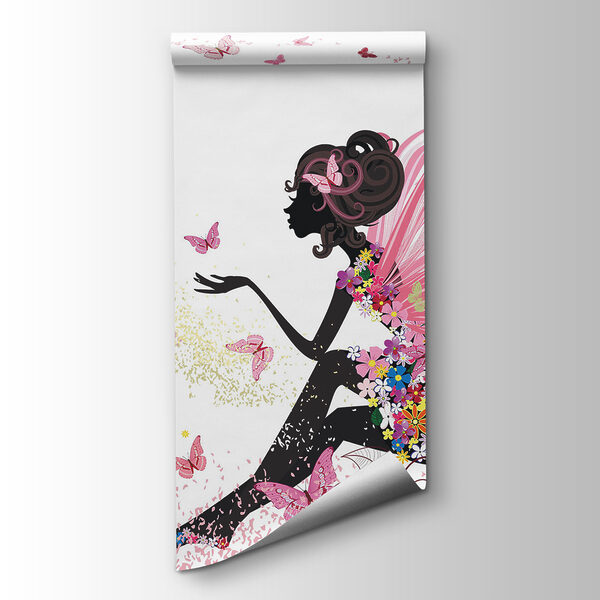 Woman sitting on a flowery dress Woman sitting on a flowery dress